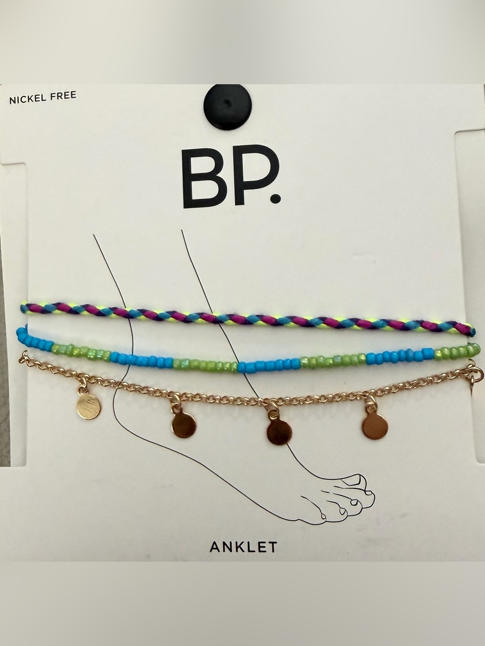 Nordstrom BP. Multicolor Beaded and Gold Disc Anklet Set